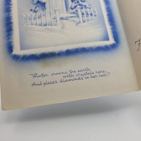 Vintage Blue & White Christmas Greeting Card With Winter Scene - Picture 3 of 6